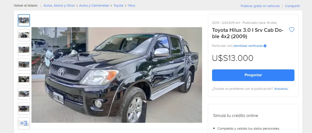 Para comprar una Hilux con $15 millones hay que buscar un modelo 2010.