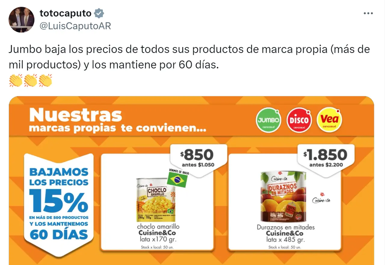 Luis Caputo destacó las ofertas de Jumbo.
