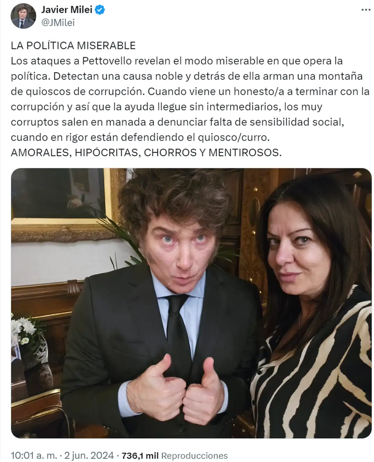 Milei defendió a la ministra de Capital Humano, a través de sus redes sociales.
