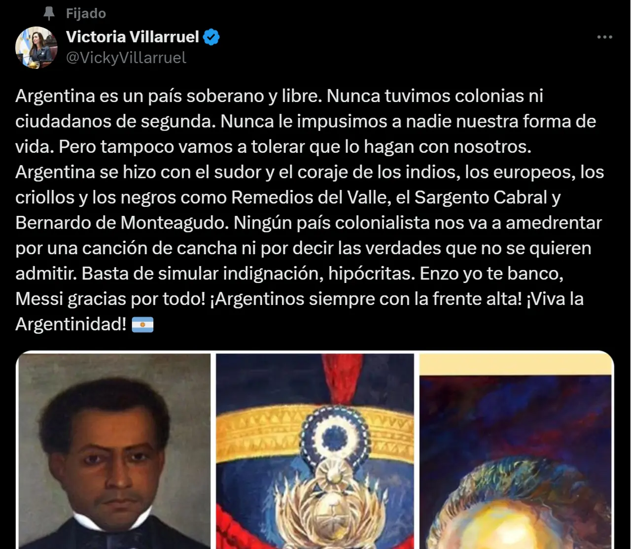 La publicación de Villarruel que encendió la polémica con Francia.