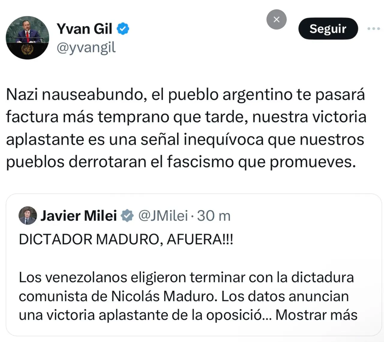 La dura respuesta del canciller Yvan Gil a Javier Milei.