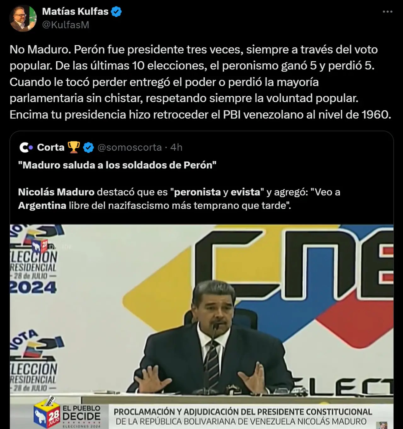 Kulfas salió al cruce de Maduro, luego de que el auto proclamado