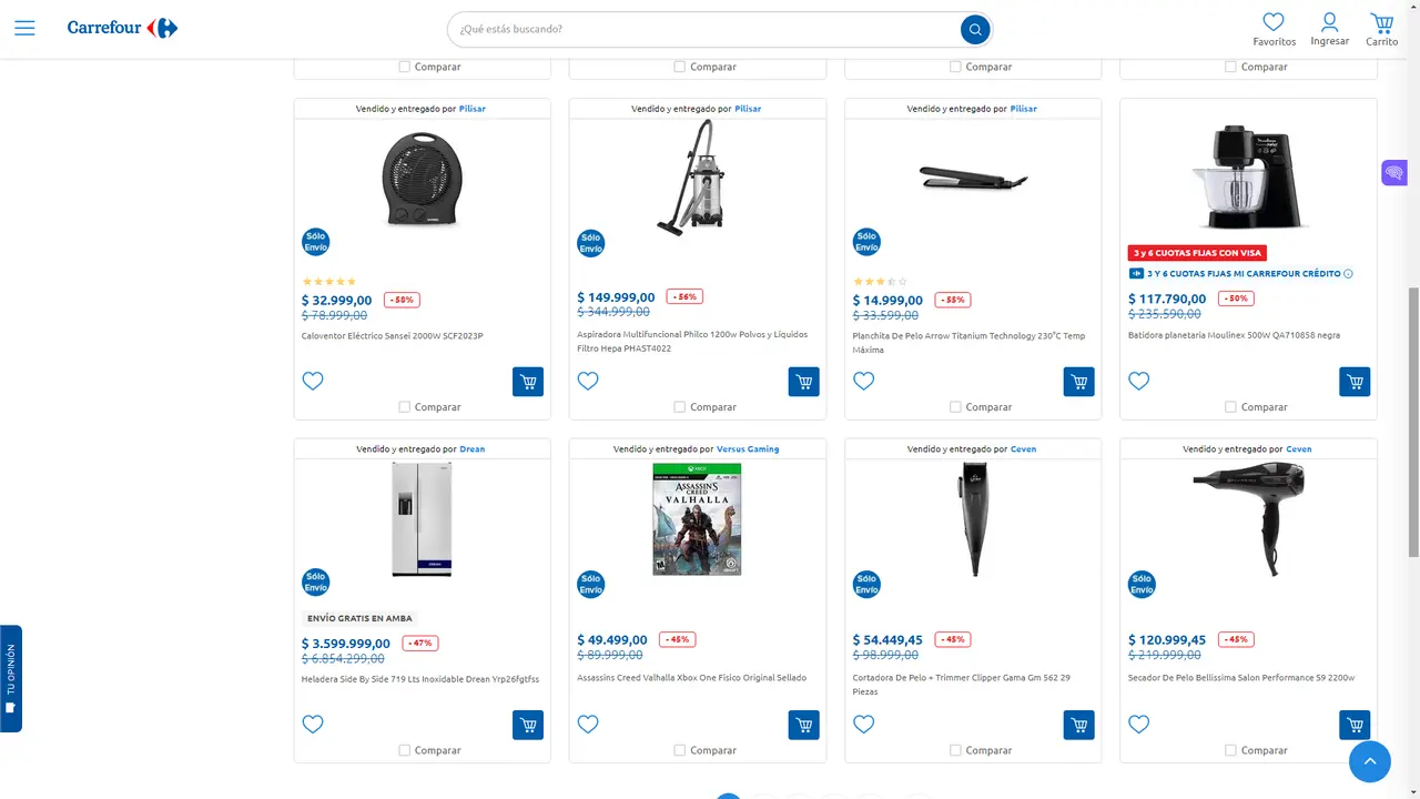 Algunos de los productos que Carrefour ofrece con descuentos en su tienda online.