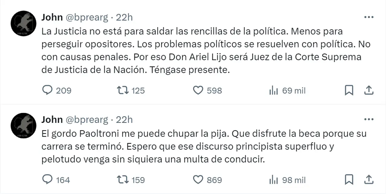 Una cuenta fantasma de X, que se le atribuye a Santiago Caputo, 