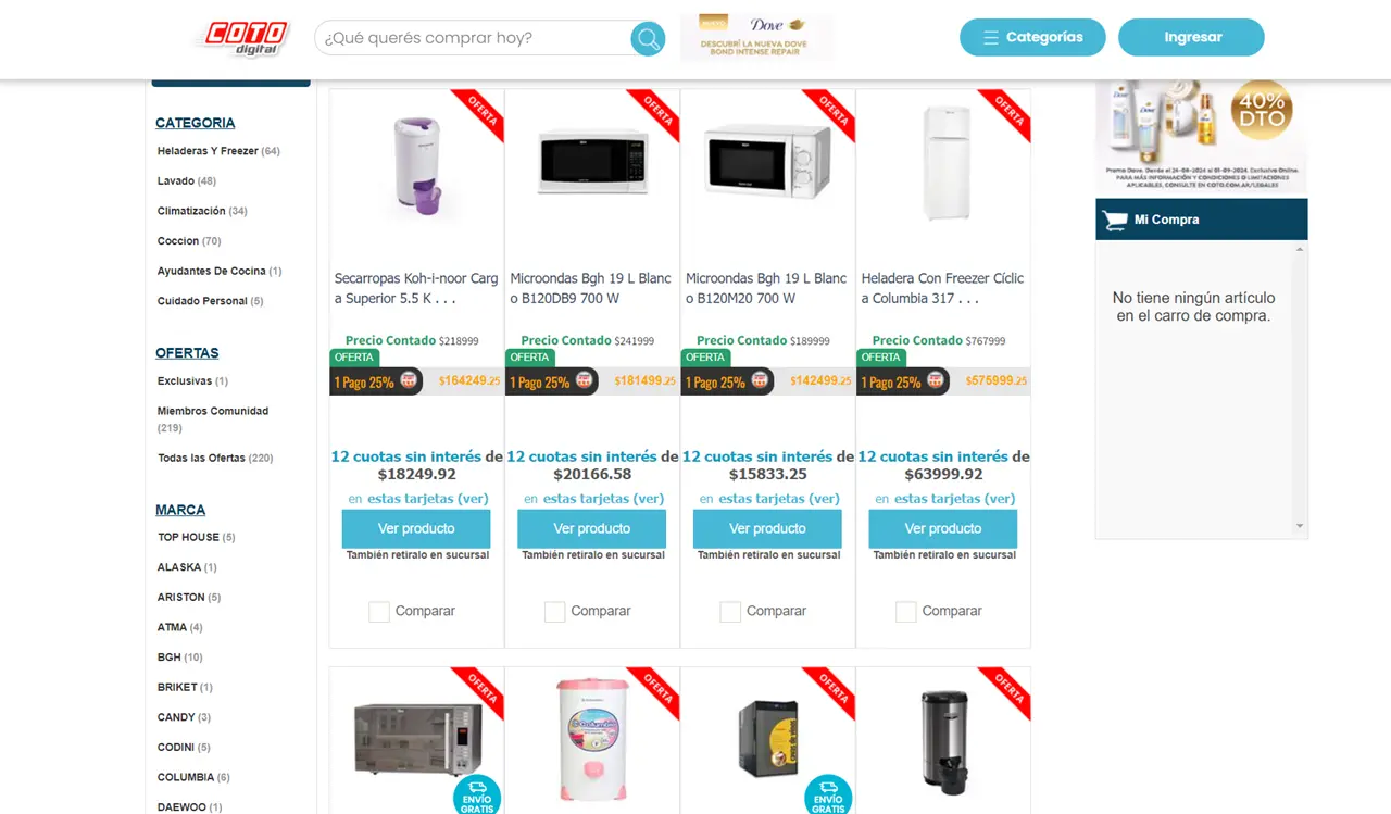 Coto enfoca sus principales opciones en electrodomésticos de menor tamaño y precio.