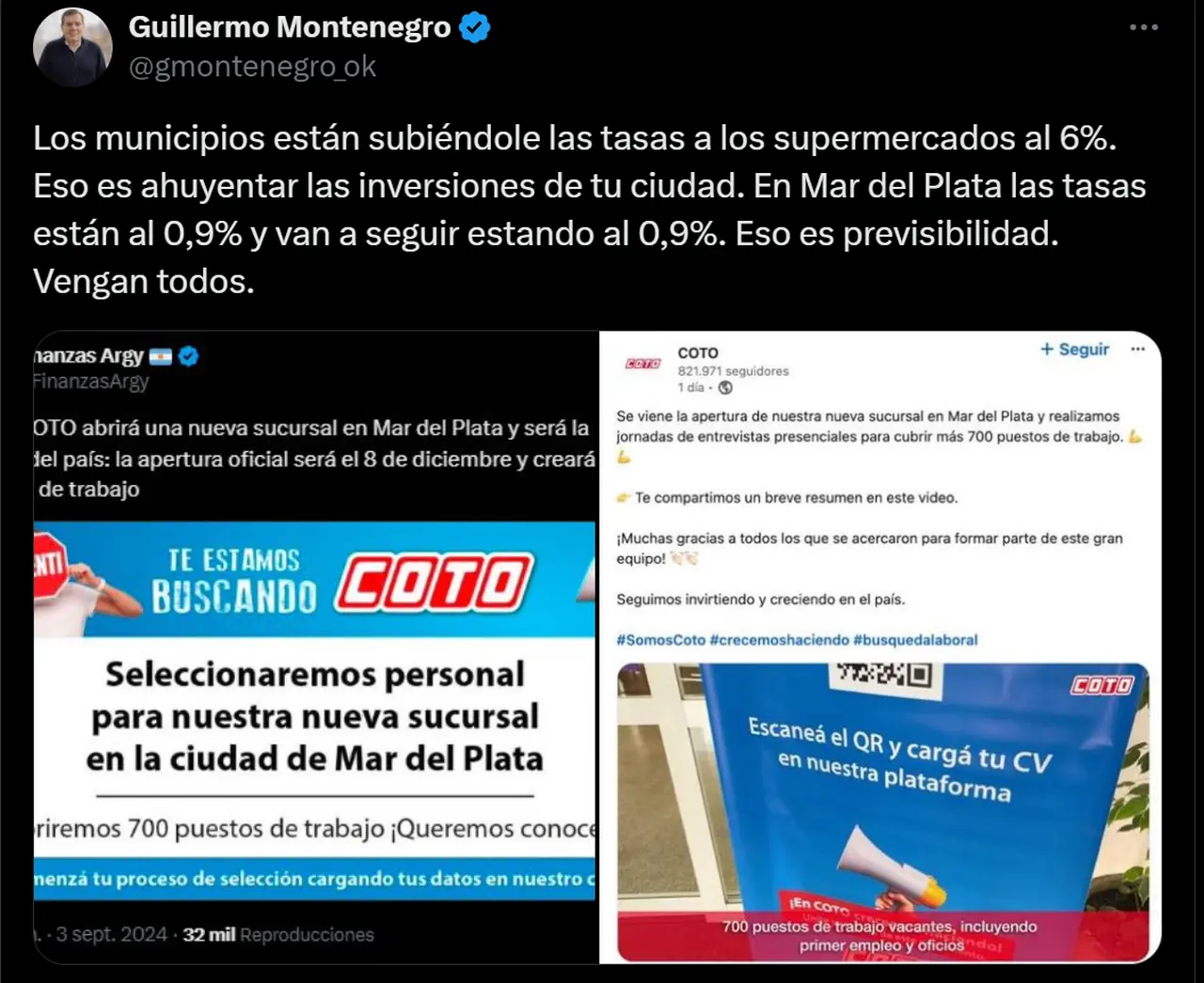 El intendente Guillermo Montenegro no aplicó suba de tasas municipales a supermercados, pero sí al sector de los combustibles.