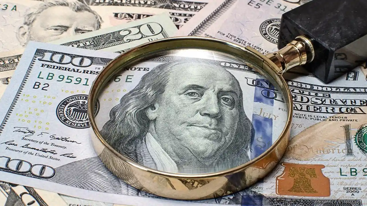 5 pasos para  verificar si un billete de 100 dólares es falso
