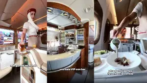 Mostró cómo es volar en primera clase del avión más grande del mundo