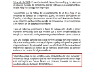 Increí­ble error de Rajoy: confundió la tragedia ferroviaria con un terremoto en China
