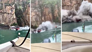 Video: enorme roca cayó sobre lanchas con turistas en Brasil