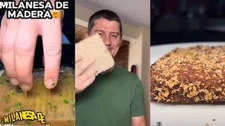 Argentino cocinó una milanesa de madera y revolucionó las redes