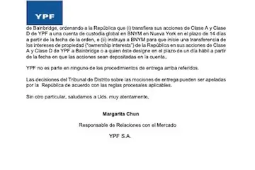 La carta que YPF envío a la CNV (segunda parte).