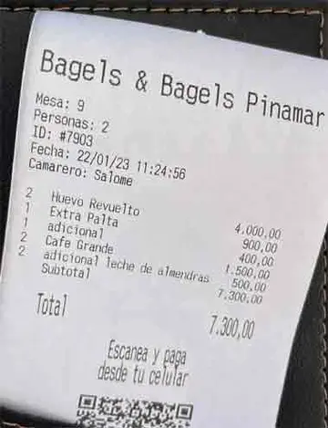 Ticket del desayuno en Pinamar.