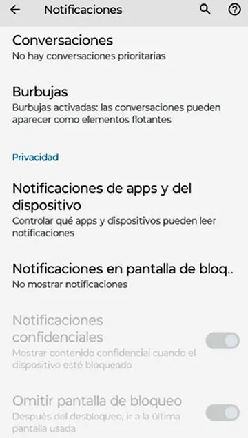 Seleccioná Notificaciones en la pantalla de bloqueo para habilitar esa función.