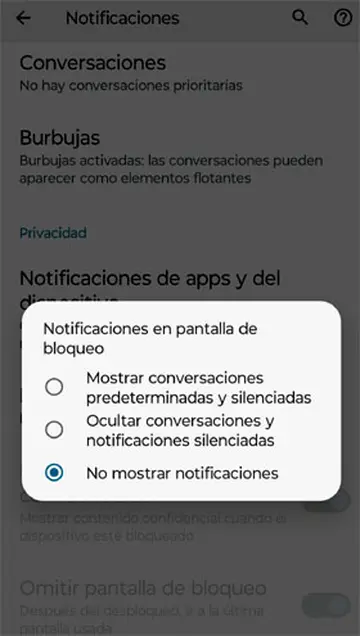 Tenés tres opciones sobre cómo mostrar notificaciones en la pantalla de bloqueo.