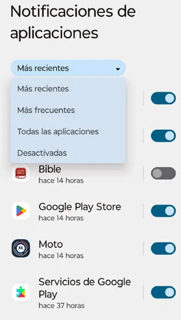 Podés ordenar las aplicaciones que envían notificaciones de varias maneras.
