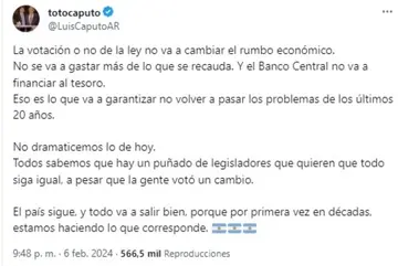 El tuit de Toto Caputo con un mensaje para el mercado financiero: 