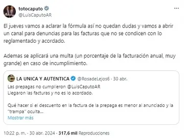 La respuesta de Caputo ante una consulta por aumentos de prepagas