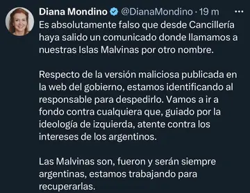 El mensaje de Diana Mondino