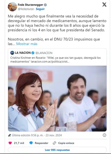 Sturzenegger también reaccionó a los comentarios de Cristina Kirchner