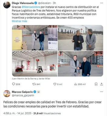 El mensaje de Diego Valenzuela y el agradecimiento de Marcos Galperin