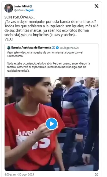 Milei critica a la oposición en medio de escándalos en la ANDIS: 'Son psicópatas'