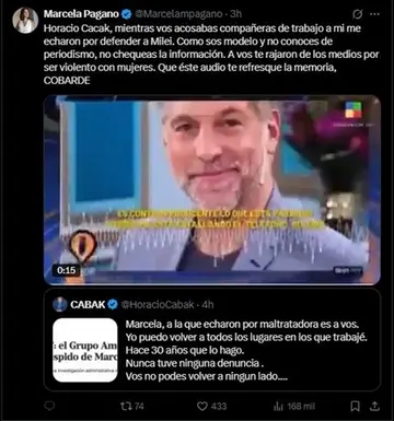 Marcela Pagano y Horacio Cabak protagonizaron un duro cruce en las redes