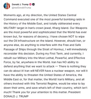 El mensaje de Donald Trump sobre el ataque contra Irán