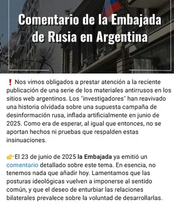 El mensaje de la embajada de Rusia tras las denuncias por presunto espionaje