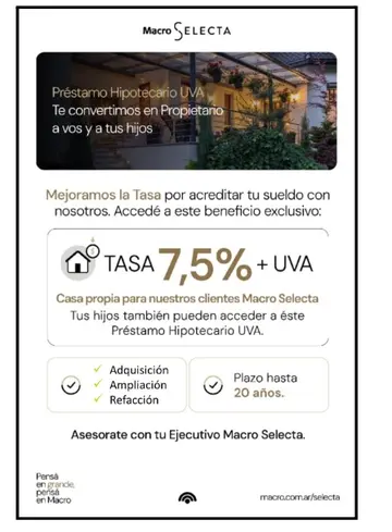 Banco Macro mejora las tasas de préstamos hipotecarios a 20 años