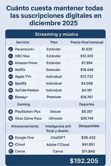 El gasto mensual en plataformas: cuánto se va del presupuesto en diciembre