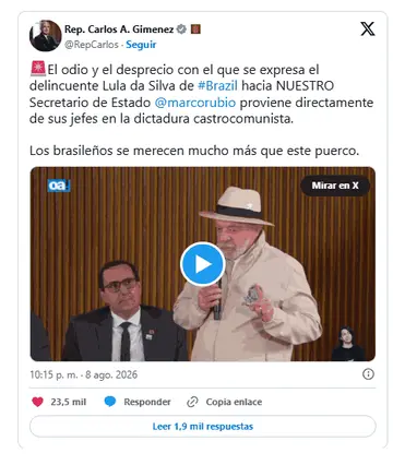 Carlos A. Giménez cuestionó a Lula por sus críticas contra Marco Rubio