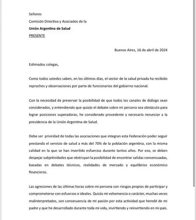 El comunicado que emitió Claudio Belocopitt (parte 1).