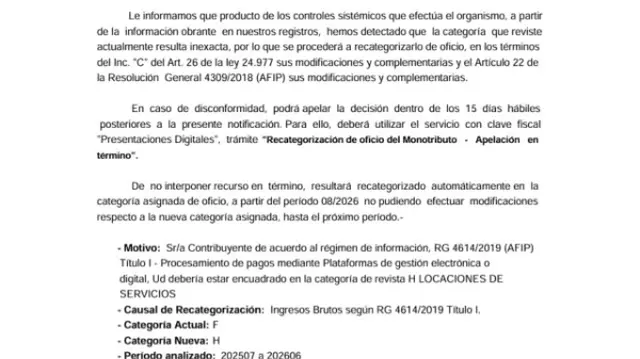 Recategorización de oficio ARCA
