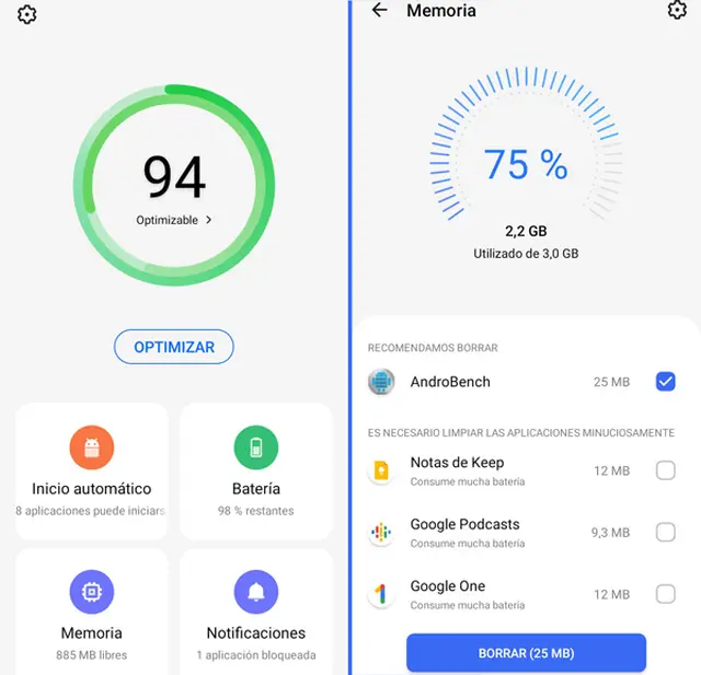 Smart Manager advierte sobre apps inactivas que consumen memoria del teléfono.