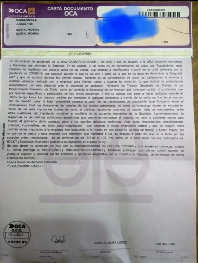 Los telegramas de despido comenzaron a multiplicarse la semana pasada.
