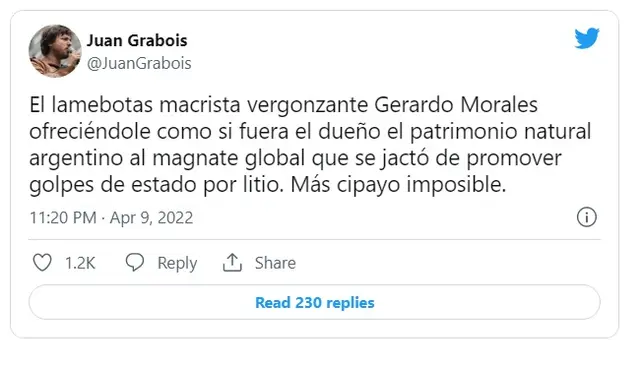 El duro tuit de Grabois contra Gerardo Morales y Elon Musk