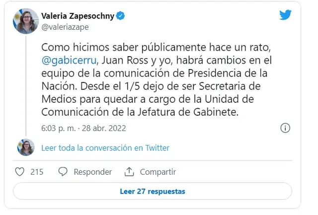  Zapesochny acompañe a Manzur partir de ahora en el día a día de la comunicación de su sector y se desempeñará como su vocera