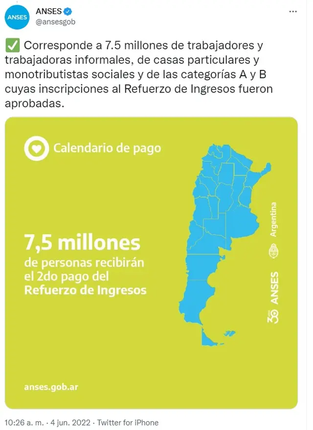 Cuándo se realizará el segundo pago del Refuerzo de Ingresos