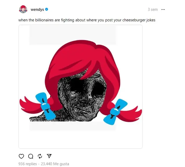 Post de Wendy's en Threads riéndose de la disputa entre Elon Musk y Mark Zuckerberg