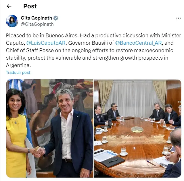 El mensaje de Gopinath tras la reunión con los funcionarios argentinos