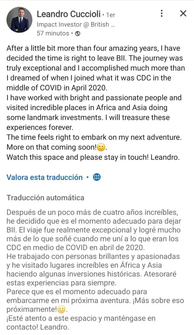 El mensaje que publicó Cuccioli, en donde confirmó su renuncia al 