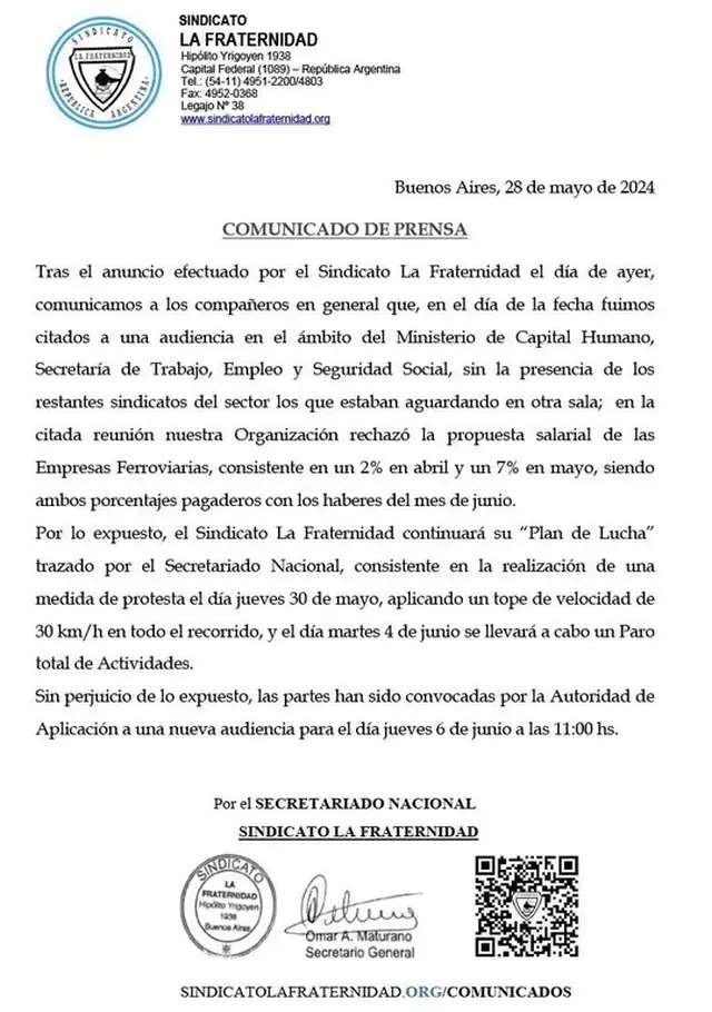 La Fraternidad emitió un comunicado 
