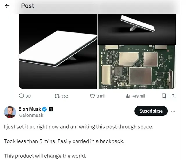 Elon Musk dijo en menos de 5 minutos se puede instalar la antena Starlink mini
