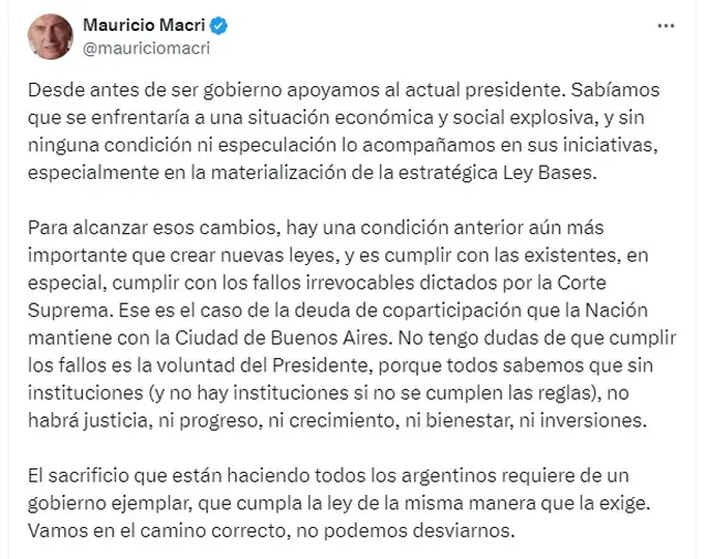 El mensaje de Mauricio Macri en el que pidió a Javier Milei sobre la coparticipación de Ciudad