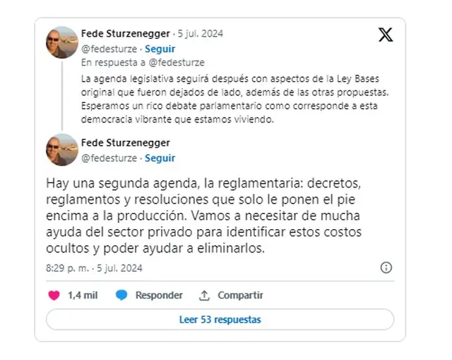 El mensaje de Sturzenegger en la red social X.