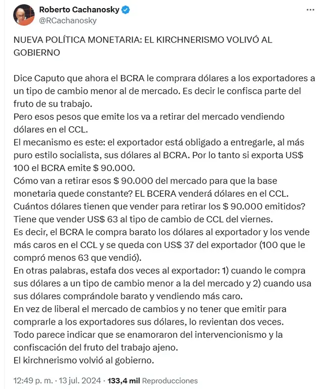 Cachanosky criticó duramente la medida y aseguró: 
