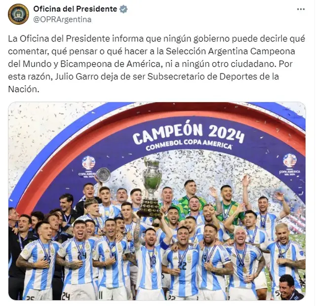 El comunicado con el que el Gobierno echó al subsecretario de Deportes Julio Garro