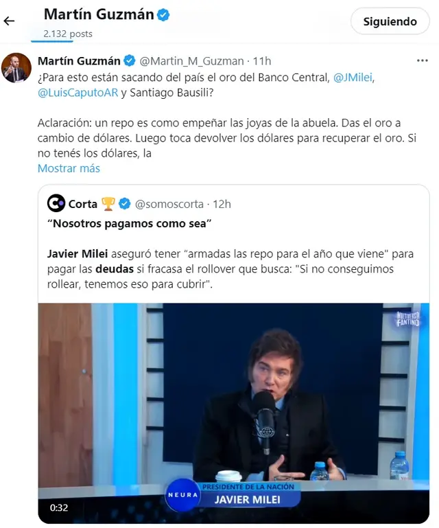 Martín Guzmán cuestionó la operación de REPO que anunció Javier Milei