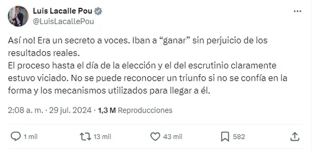 Lacalle Pou consideró que el proceso electoral en Venezuela estuvo viciado.
